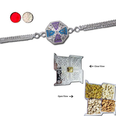 "Rakhi - SIL-6040 A (Single Rakhi) , Swastik Dry Fruit Box - Code DFB7000 - Click here to View more details about this Product